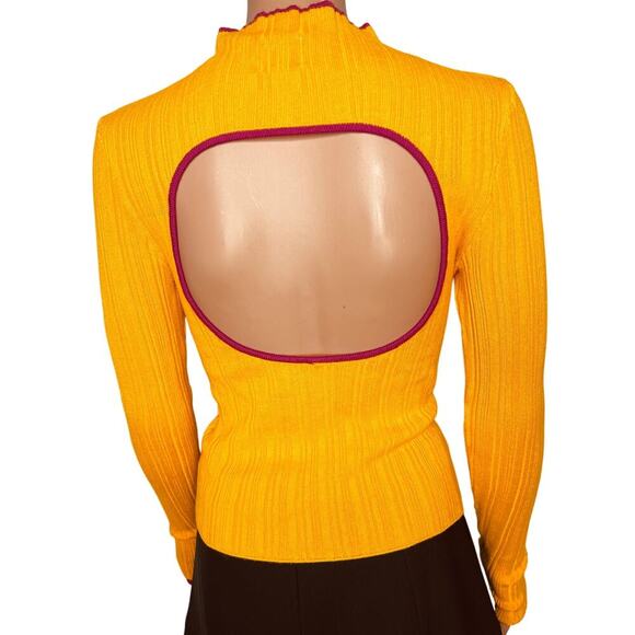 BDG Kiara Open back ribbed knit Sweater size Small Yellow/Magenta - Picture 3 of 9